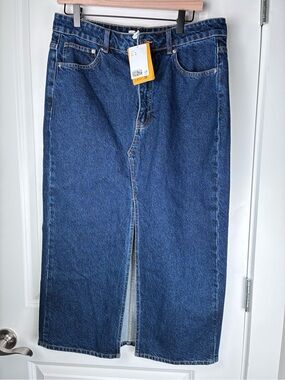 NWT H&M Denim Midi Dark Wash Jean Skirt Size 12